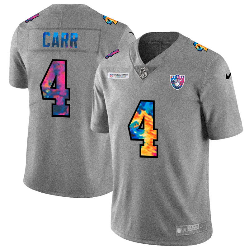 NFL Las Vegas Raiders #4 Derek Carr Men Nike MultiColor 2020  Crucial Catch  Jersey Grey->oakland raiders->NFL Jersey